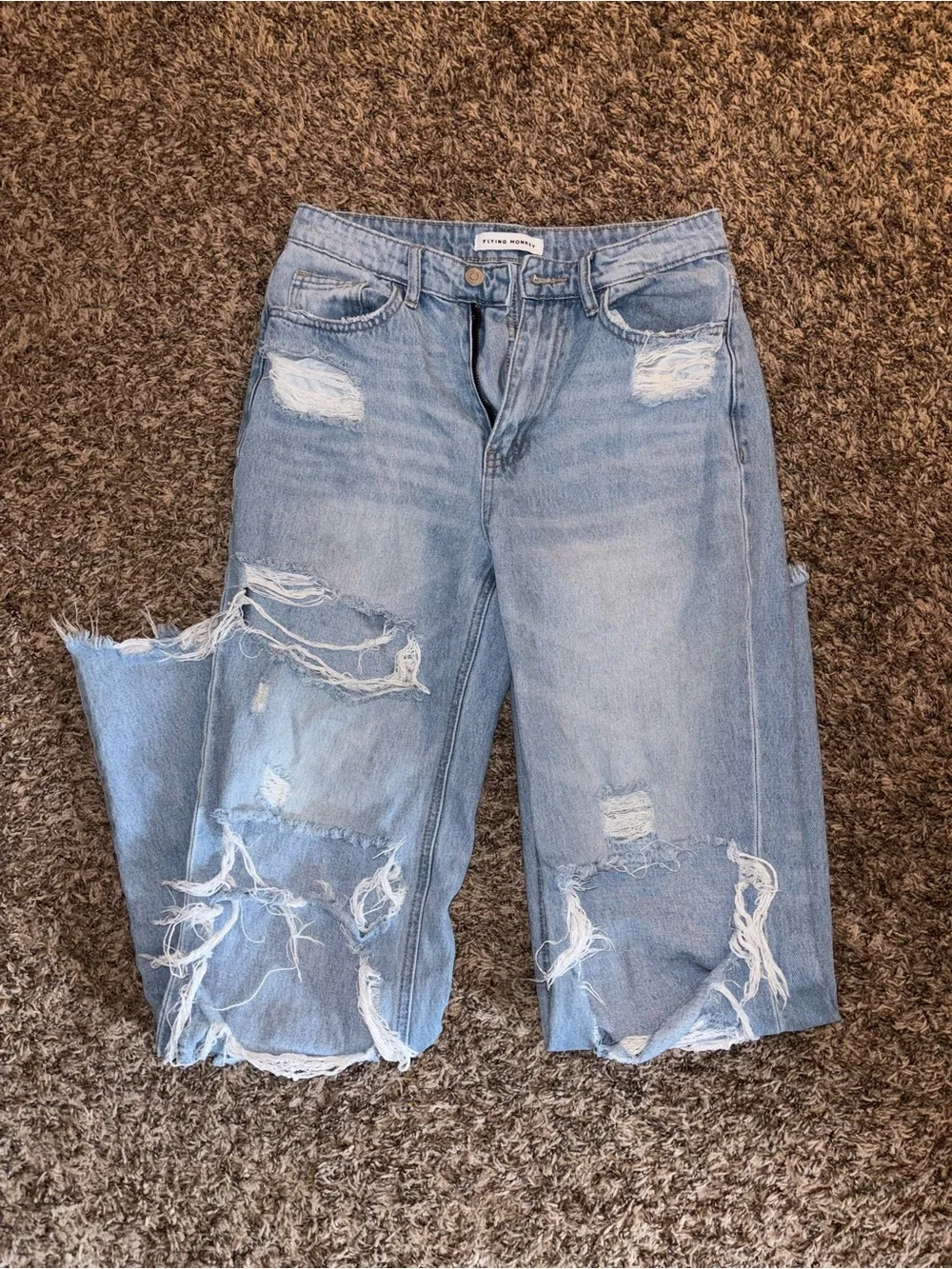 Flying monkey High-Rise Light Wash Distressed Wide-Leg Jeans - Light Blue - Picture 4 of 5